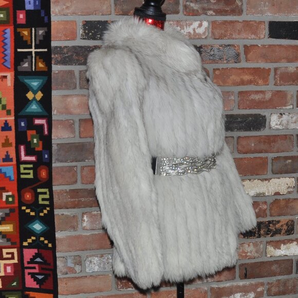 Saga NORWEGIN BLUE WHITE ARCTIC FOX FUR Grey Suede Jacket Car Coat 10 M - Picture 2 of 12
